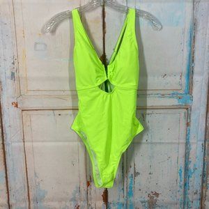 Swimsuit Florescent Green Keyhole Metal V Top Size S NWOT